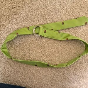 JCrew 100% silk ribbon belt silver D ring hardware size S/M Green Pineapple